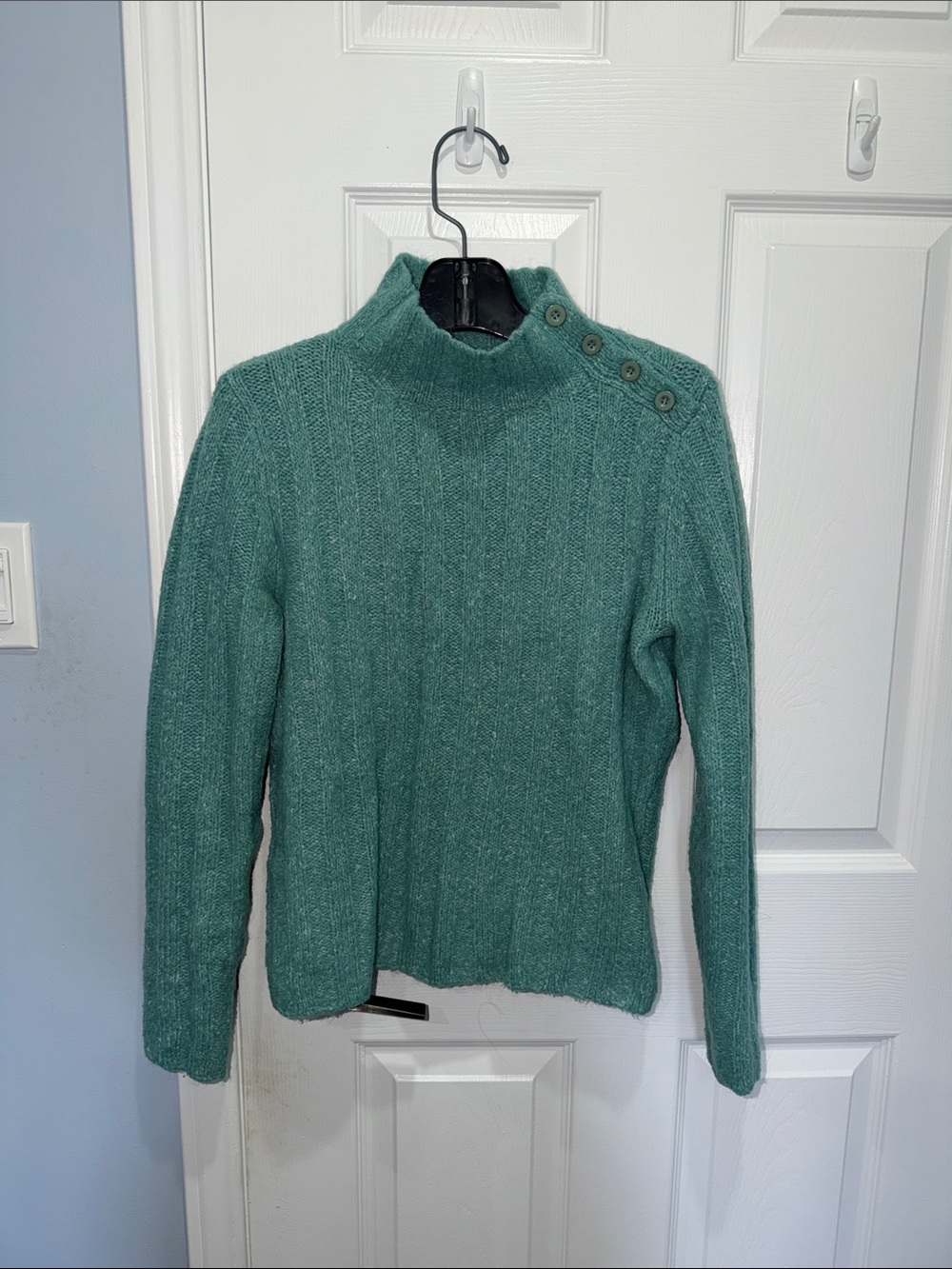 Reitmans Teal Button-Shoulder Turtleneck Sweater